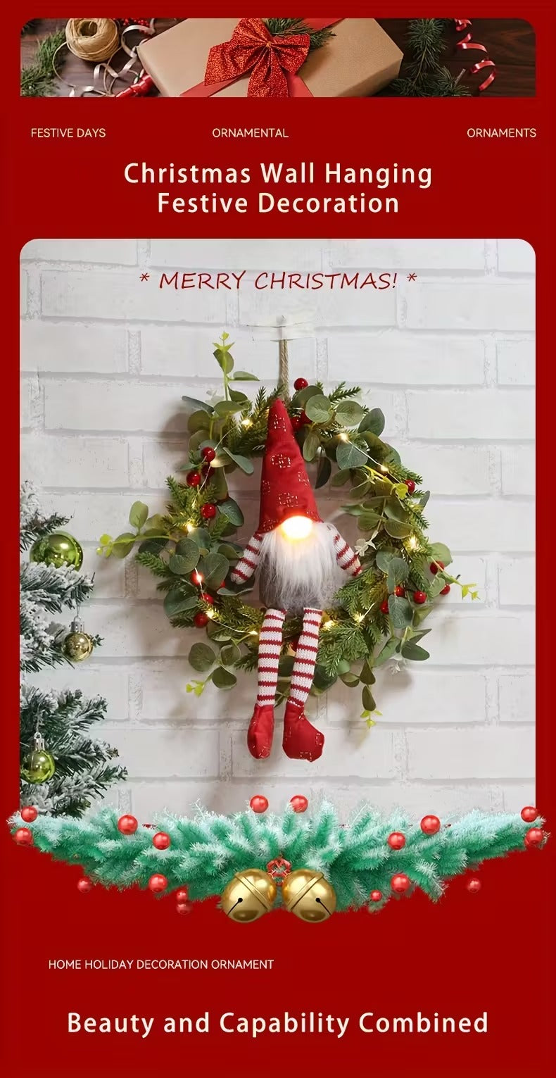 Christmas Gnome Wreath LED Wall Hanging Decor Christmas - Tophatter Daily Deals