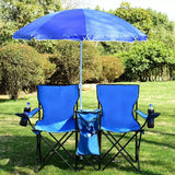 Double Camping Chair with Umbrella and Cooler Folding Chairs & Stools - Tophatter Daily Deals