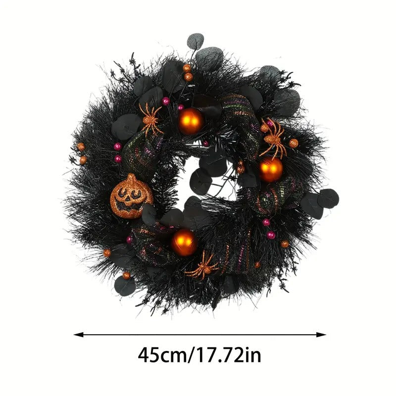 Halloween Black Wreath with Pumpkin Skull Halloween - Tophatter Daily Deals