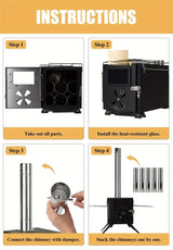 Iron Portable Camping Wood Stove with Chimney Outdoor Grills - Tophatter Daily Deals