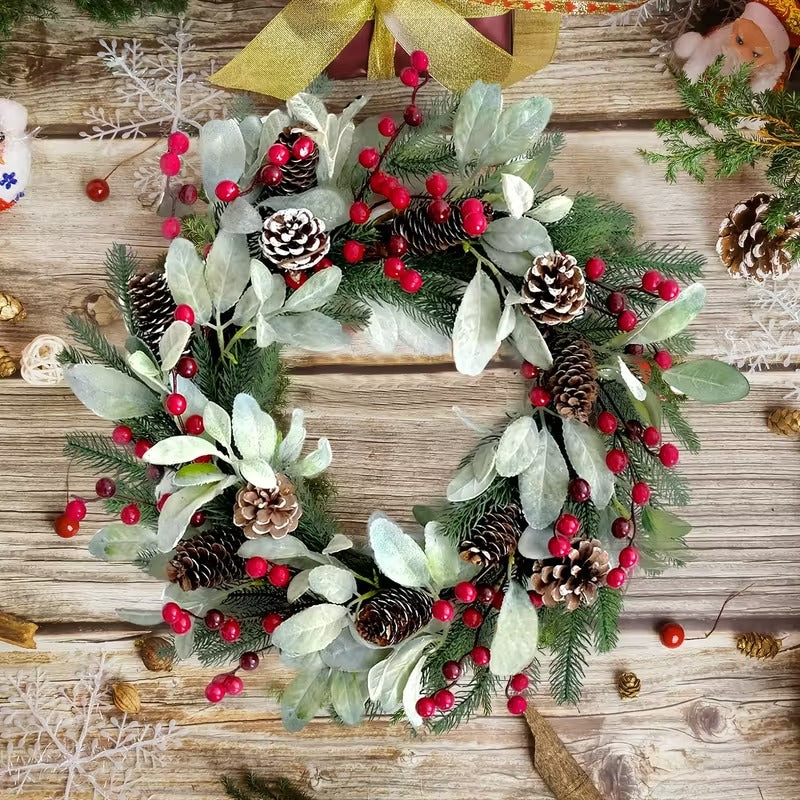 Christmas Wreath Wall Hanging with Pine Cones & Red Berries Christmas - Tophatter Daily Deals