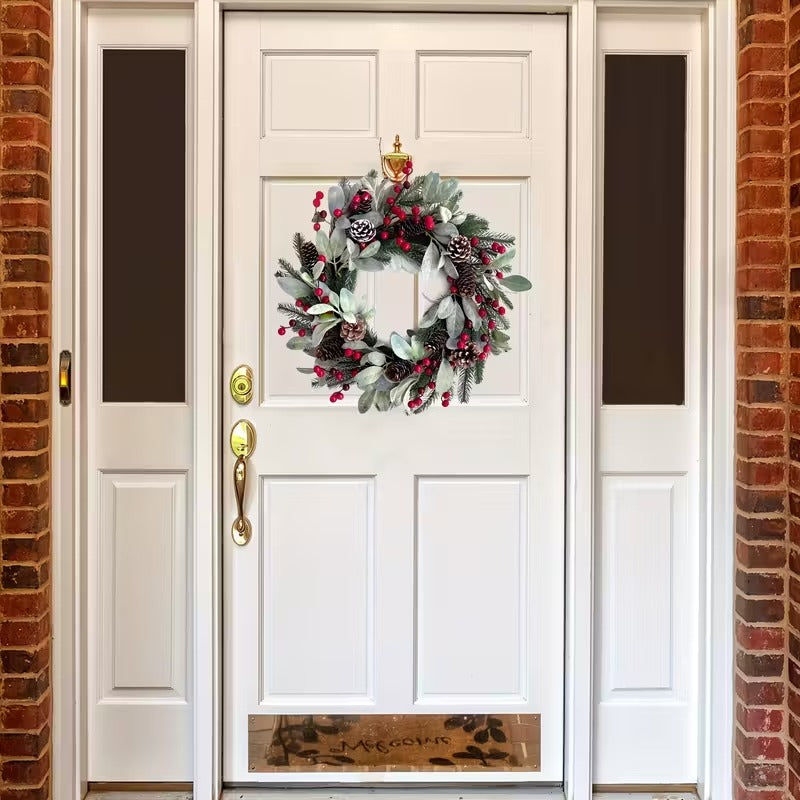 Christmas Wreath Wall Hanging with Pine Cones & Red Berries Christmas - Tophatter Daily Deals