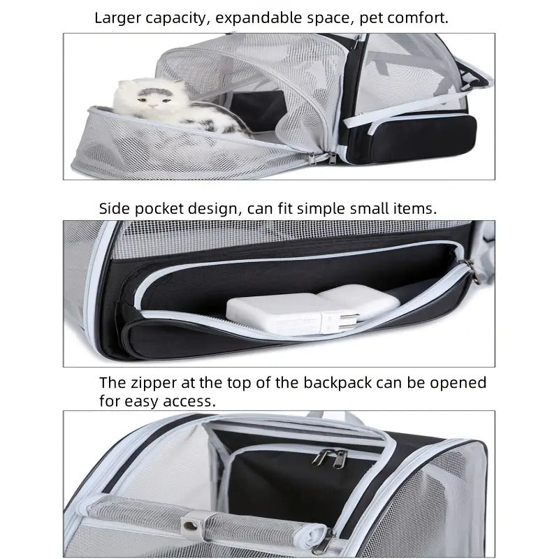 Expandable Cat Backpack Carrier with 3-Sided Mesh Pet Carriers & Crates - Tophatter Daily Deals
