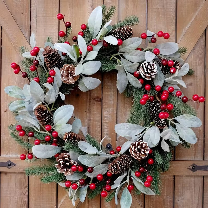 Christmas Wreath Wall Hanging with Pine Cones & Red Berries Christmas - Tophatter Daily Deals