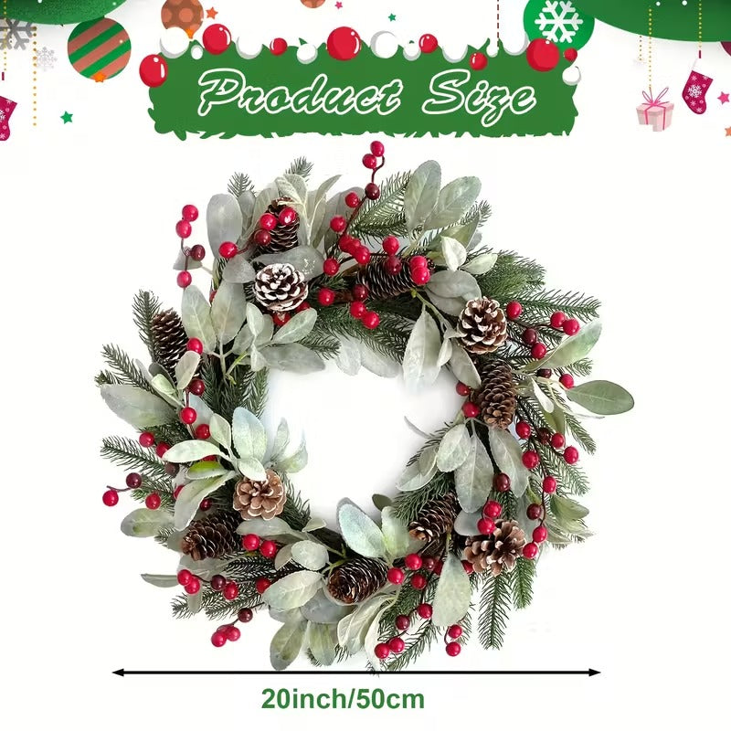 Christmas Wreath Wall Hanging with Pine Cones & Red Berries Christmas - Tophatter Daily Deals