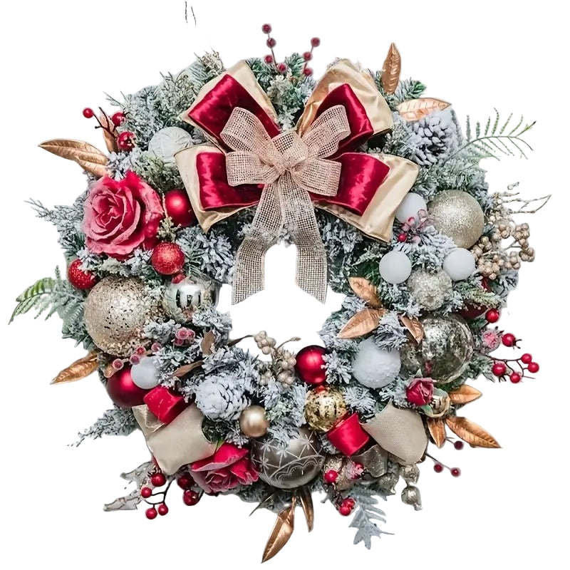 Red and Gold Christmas Wreath with Glittering Bow Christmas - Tophatter Daily Deals