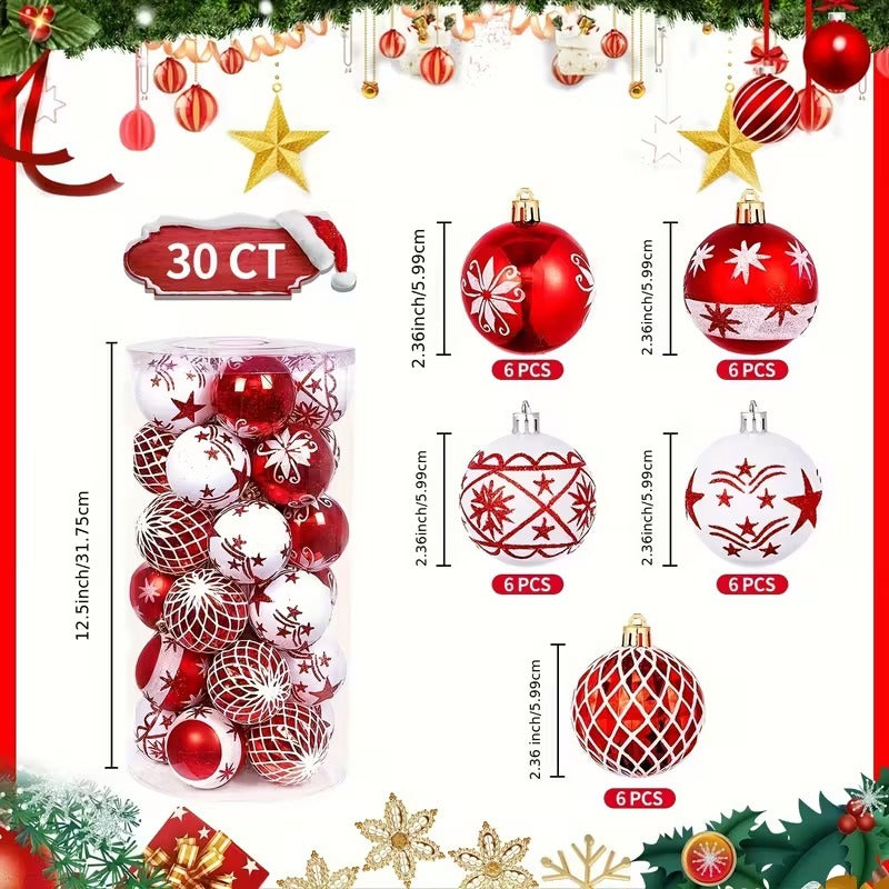 Red White Christmas Balls Ornaments Set (30pcs) Christmas - Tophatter Daily Deals