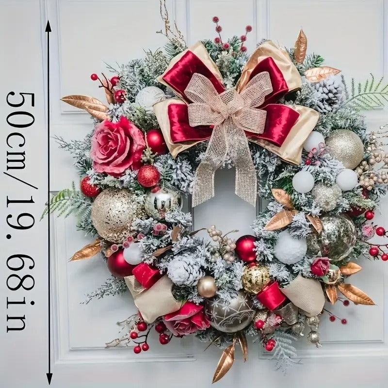 Red and Gold Christmas Wreath with Glittering Bow Christmas - Tophatter Daily Deals