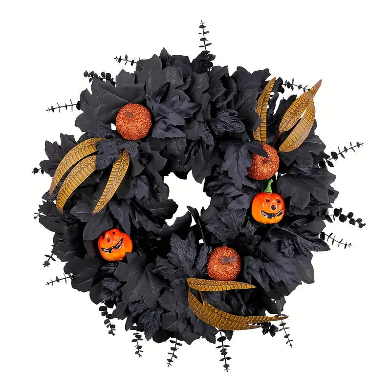 Halloween Black Pumpkin Maple Leaf Door Wreath Halloween - Tophatter Daily Deals
