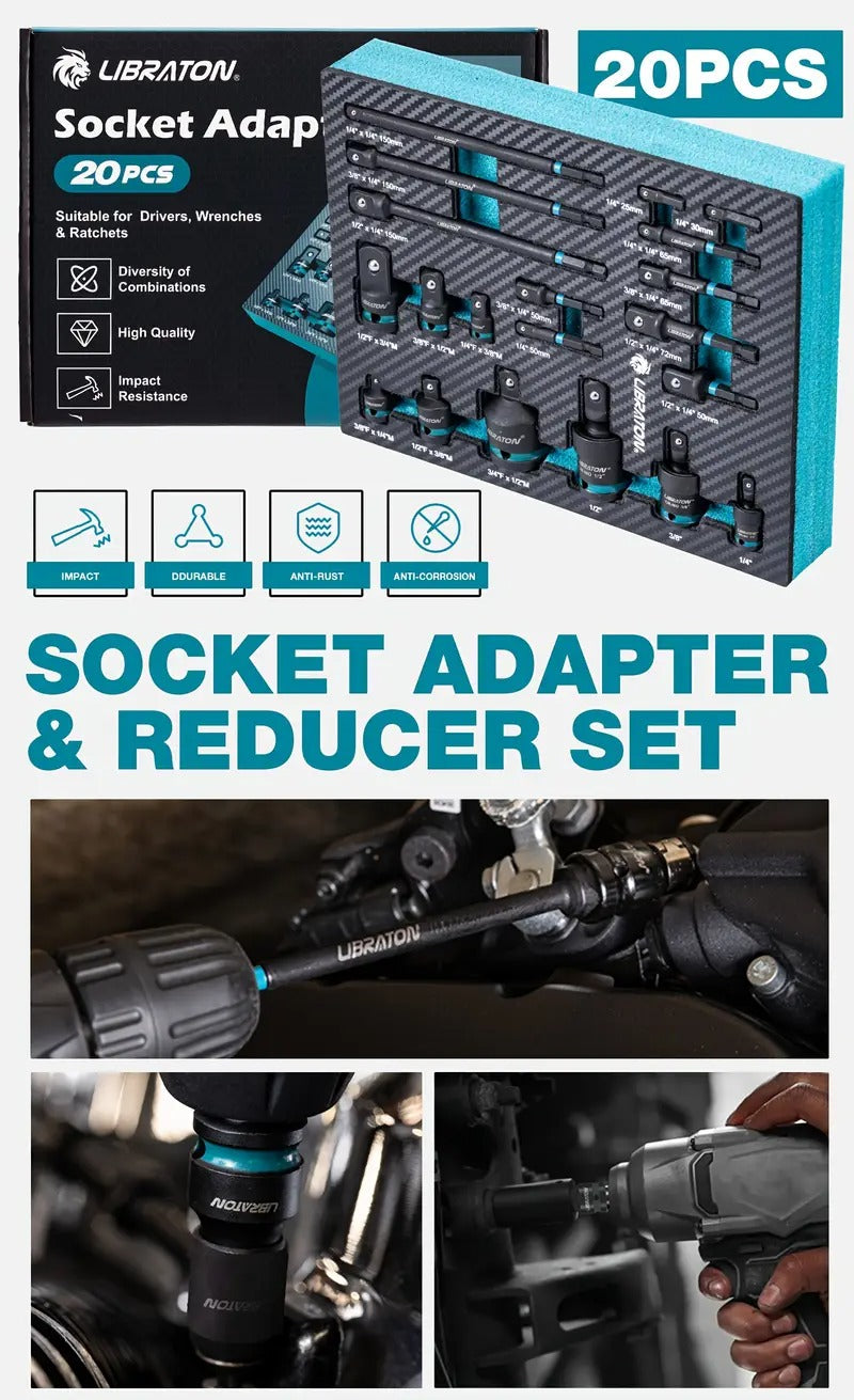 Impact Socket Adapter with Hex Drive Set (20pcs) trade > tool accessories - Tophatter Daily Deals
