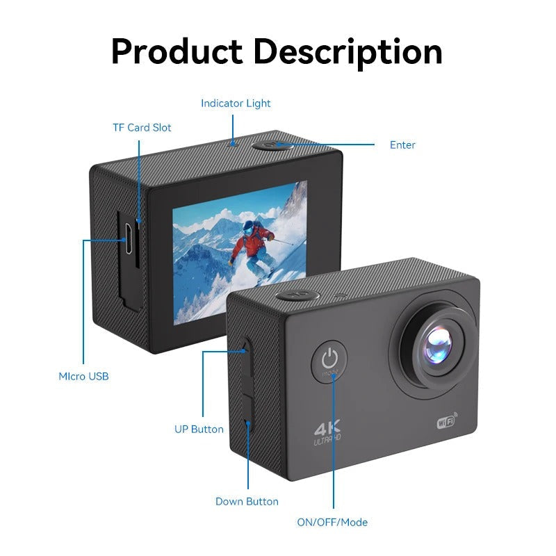 4K Sports Action Camera with WiFi Mini Cam Black Electronics > Business & Home Security > Security Cameras & Accessories - Tophatter Daily Deals