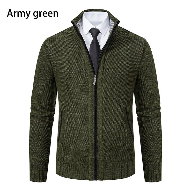 Mens Collar Fleece Sports Zipper Jacket (Green) - Tophatter Daily Deals