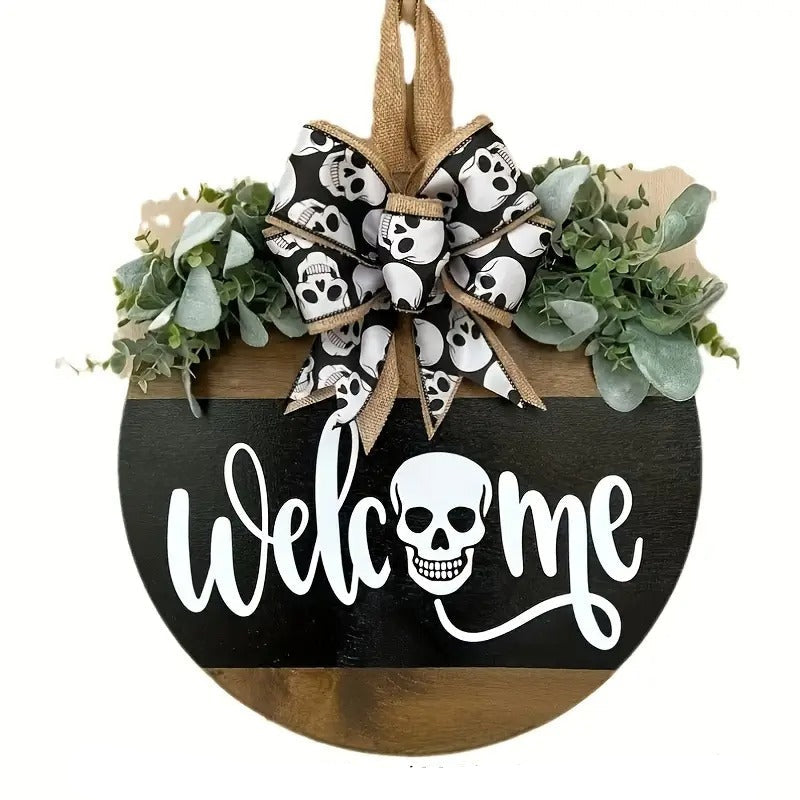 Halloween Skull Door Hanger Welcome Sign - Tophatter Daily Deals