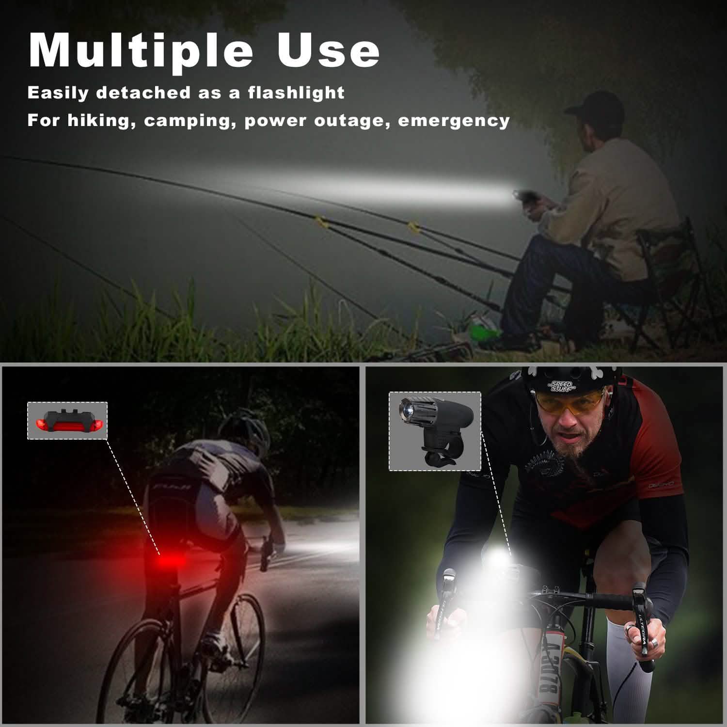 iMounTEK Bike Front Flashlight IPX4 Water-Resistant with Tail Warning/Safety LED Lamp Outdoor Recreation - Tophatter Daily Deals