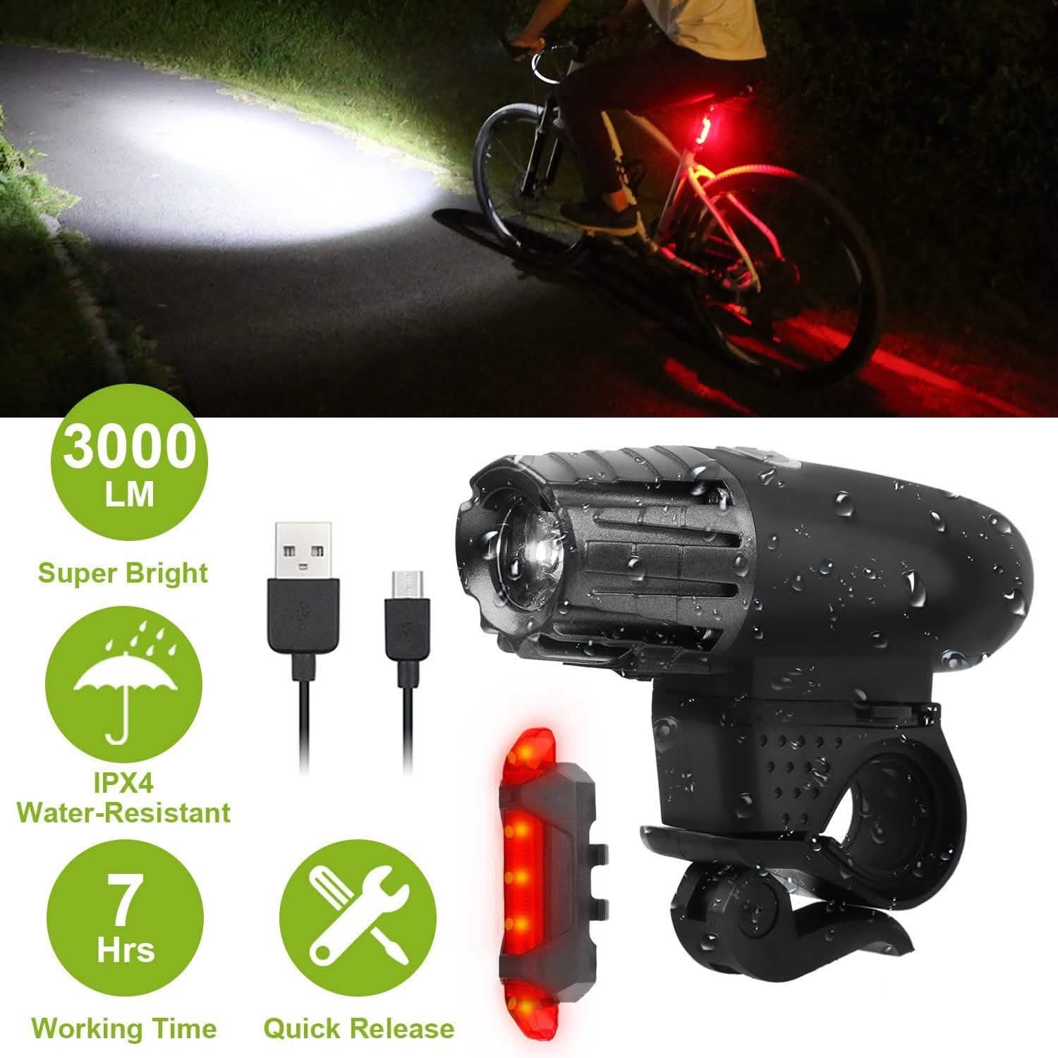 iMounTEK Bike Front Flashlight IPX4 Water-Resistant with Tail Warning/Safety LED Lamp Outdoor Recreation - Tophatter Daily Deals