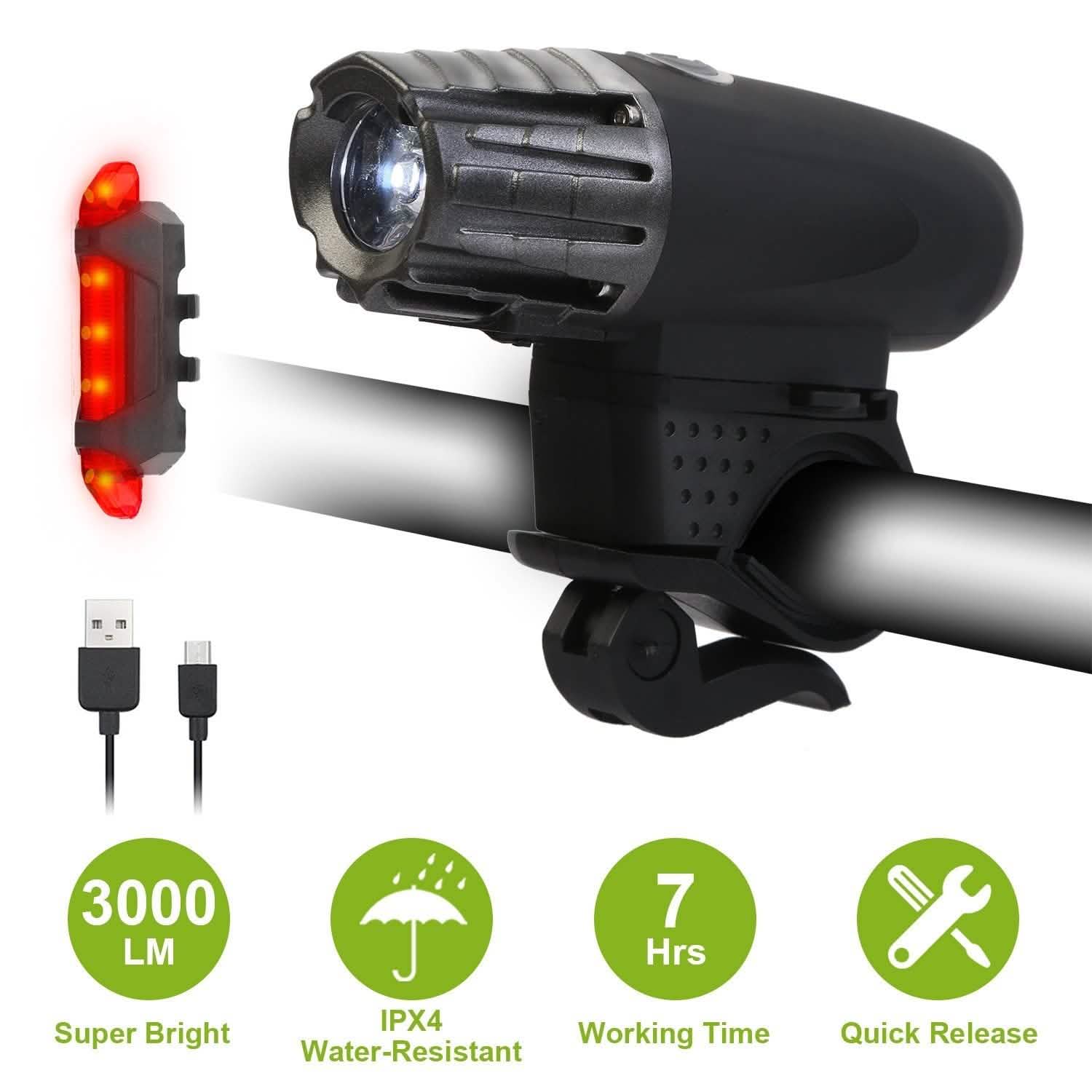 iMounTEK Bike Front Flashlight IPX4 Water-Resistant with Tail Warning/Safety LED Lamp Outdoor Recreation - Tophatter Daily Deals