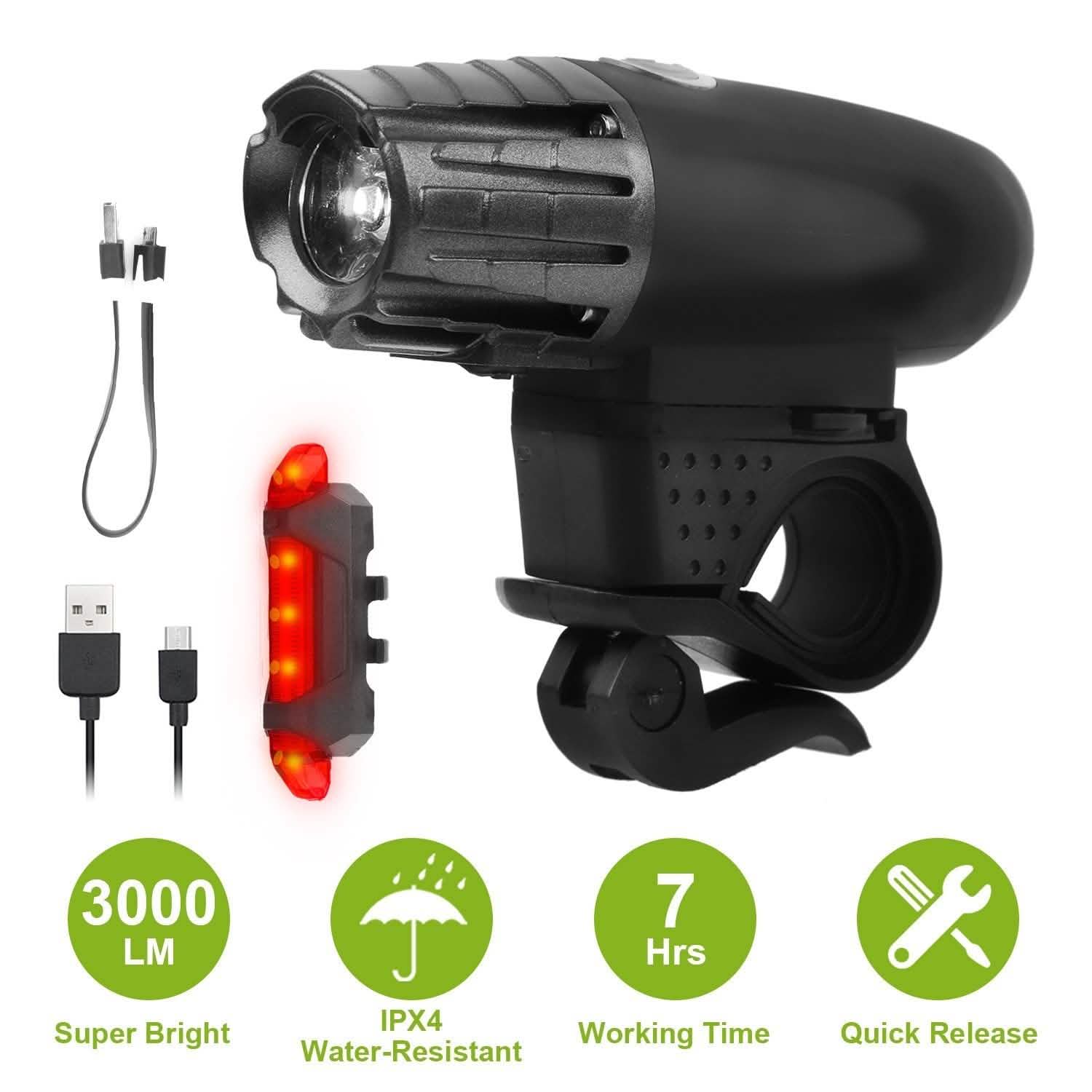iMounTEK Bike Front Flashlight IPX4 Water-Resistant with Tail Warning/Safety LED Lamp Outdoor Recreation - Tophatter Daily Deals