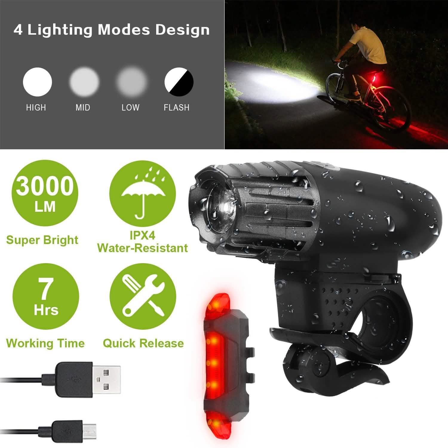 iMounTEK Bike Front Flashlight IPX4 Water-Resistant with Tail Warning/Safety LED Lamp Outdoor Recreation - Tophatter Daily Deals