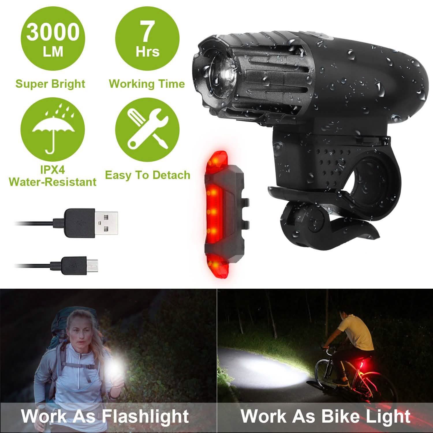 iMounTEK Bike Front Flashlight IPX4 Water-Resistant with Tail Warning/Safety LED Lamp Outdoor Recreation - Tophatter Daily Deals