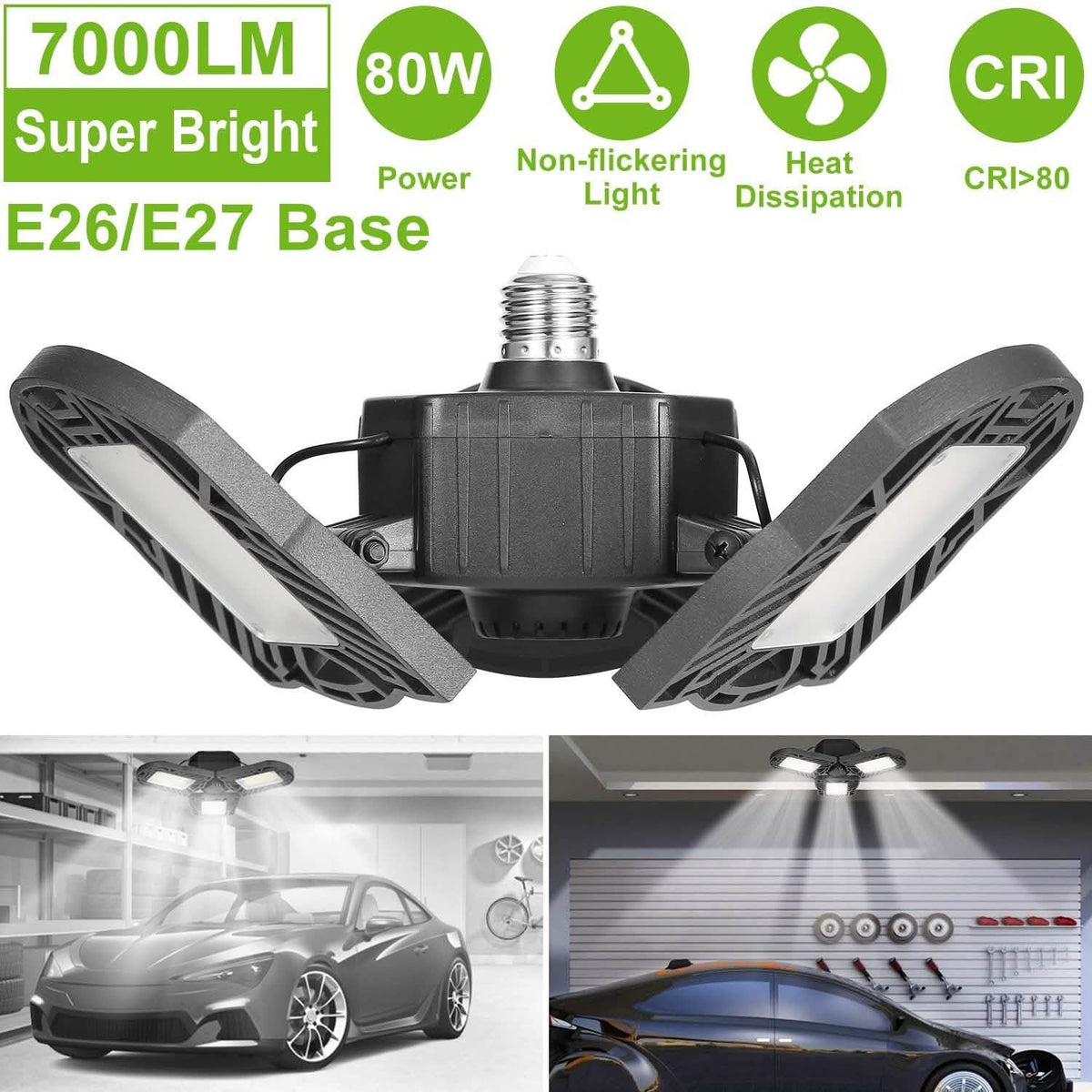 iMounTEK E26 /E27 80W 7000LM 6500K LED Garage Ceiling Light Indoor Lighting - Tophatter Daily Deals