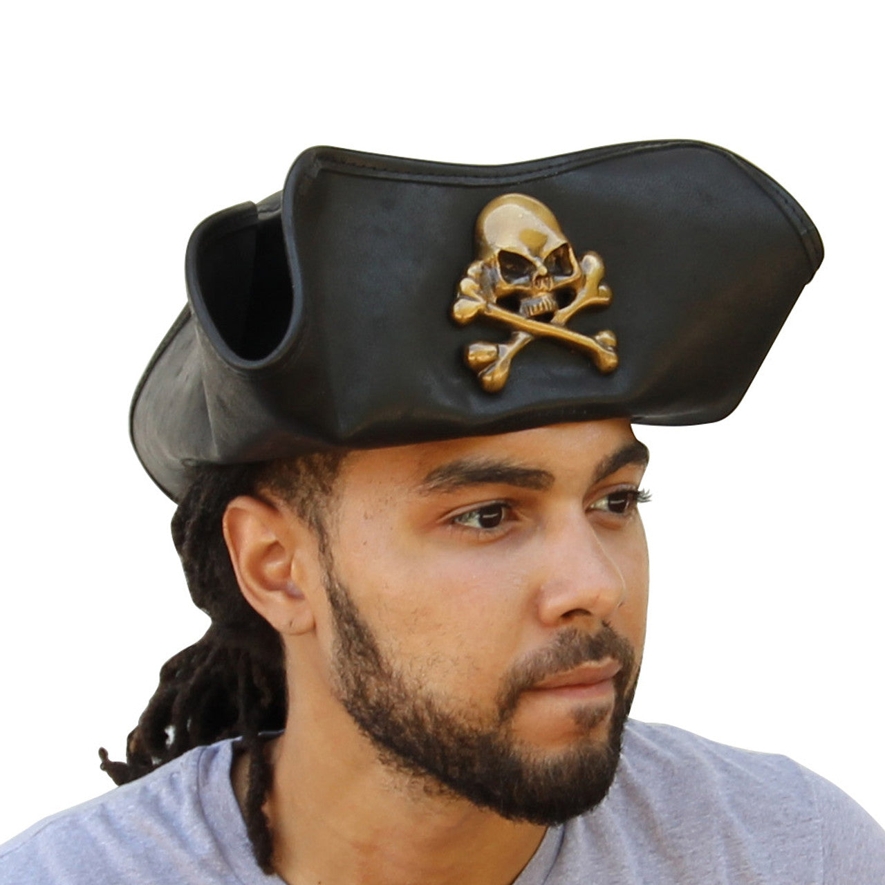 Terror at Sea Leather Jolly Roger Tricorne Hat Historical Period - Tophatter Daily Deals