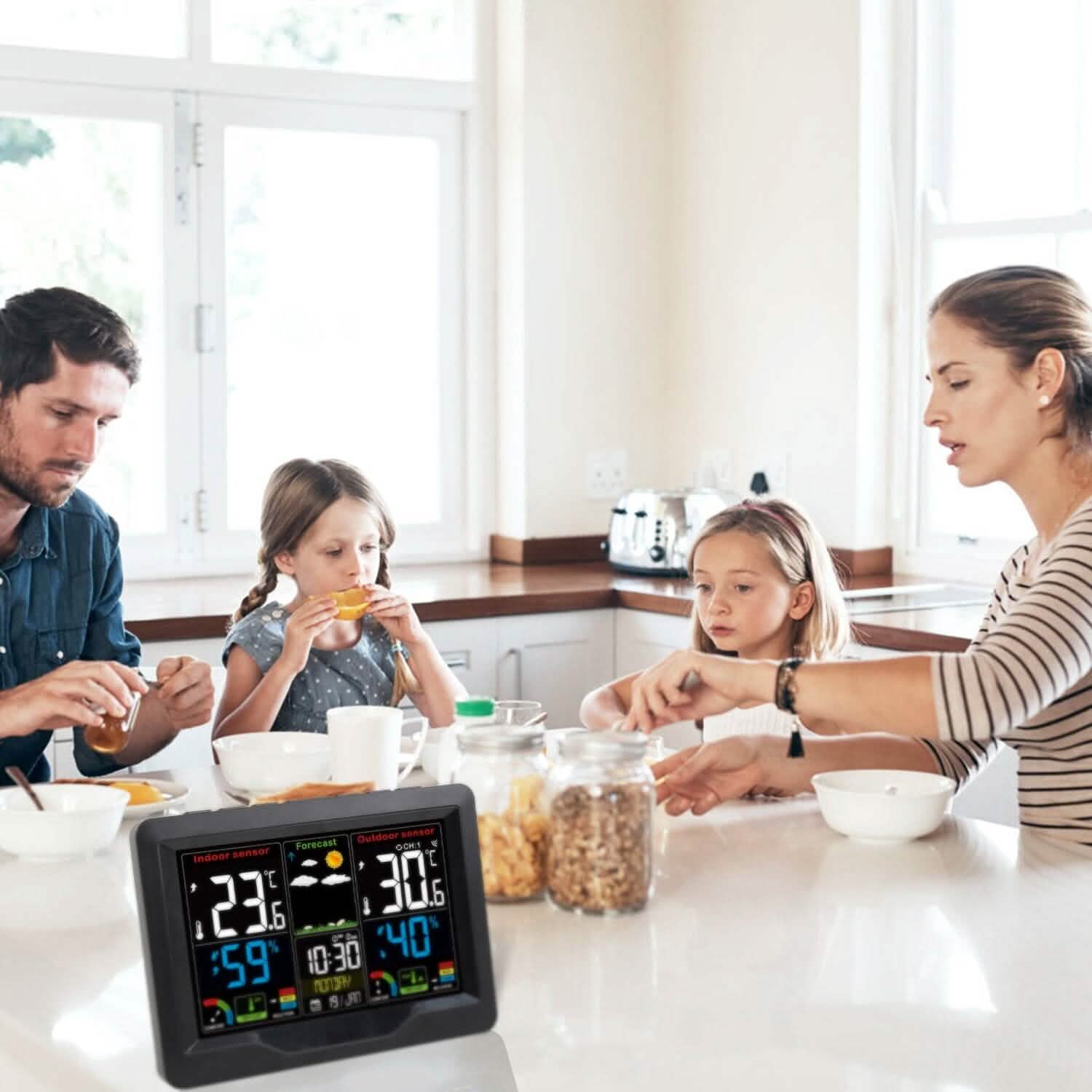 Indoor/Outdoor Thermometer Humidity Weather Forecast Temperature with Backlight Household Appliances - Tophatter Daily Deals