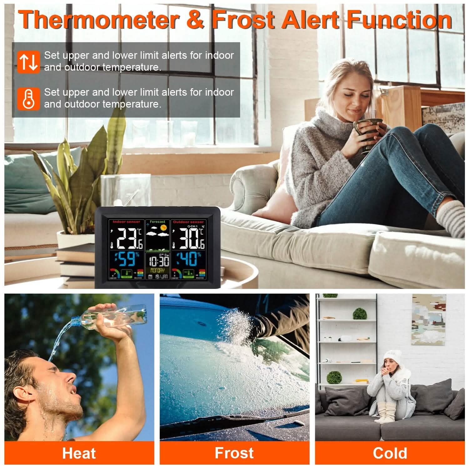 Indoor/Outdoor Thermometer Humidity Weather Forecast Temperature with Backlight Household Appliances - Tophatter Daily Deals