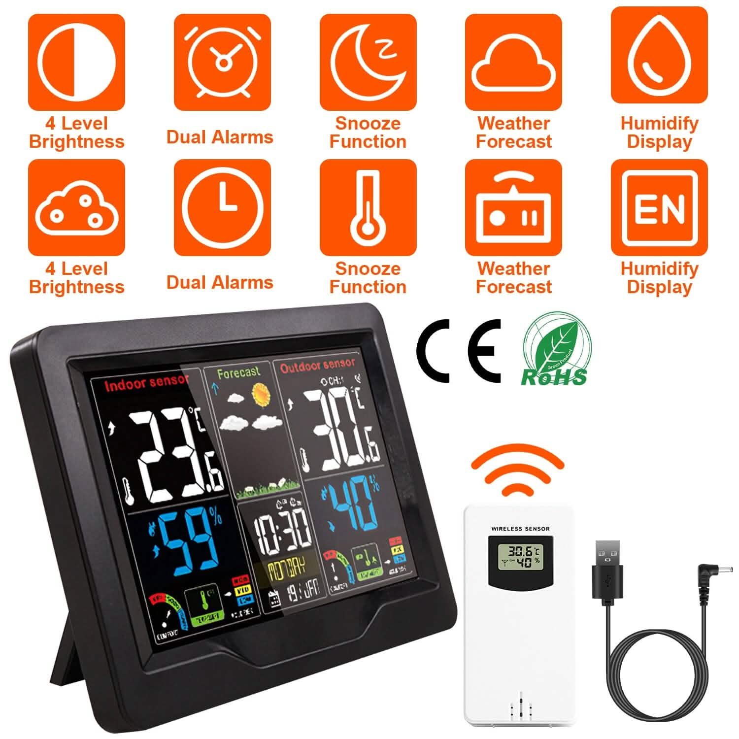 Indoor/Outdoor Thermometer Humidity Weather Forecast Temperature with Backlight Household Appliances - Tophatter Daily Deals