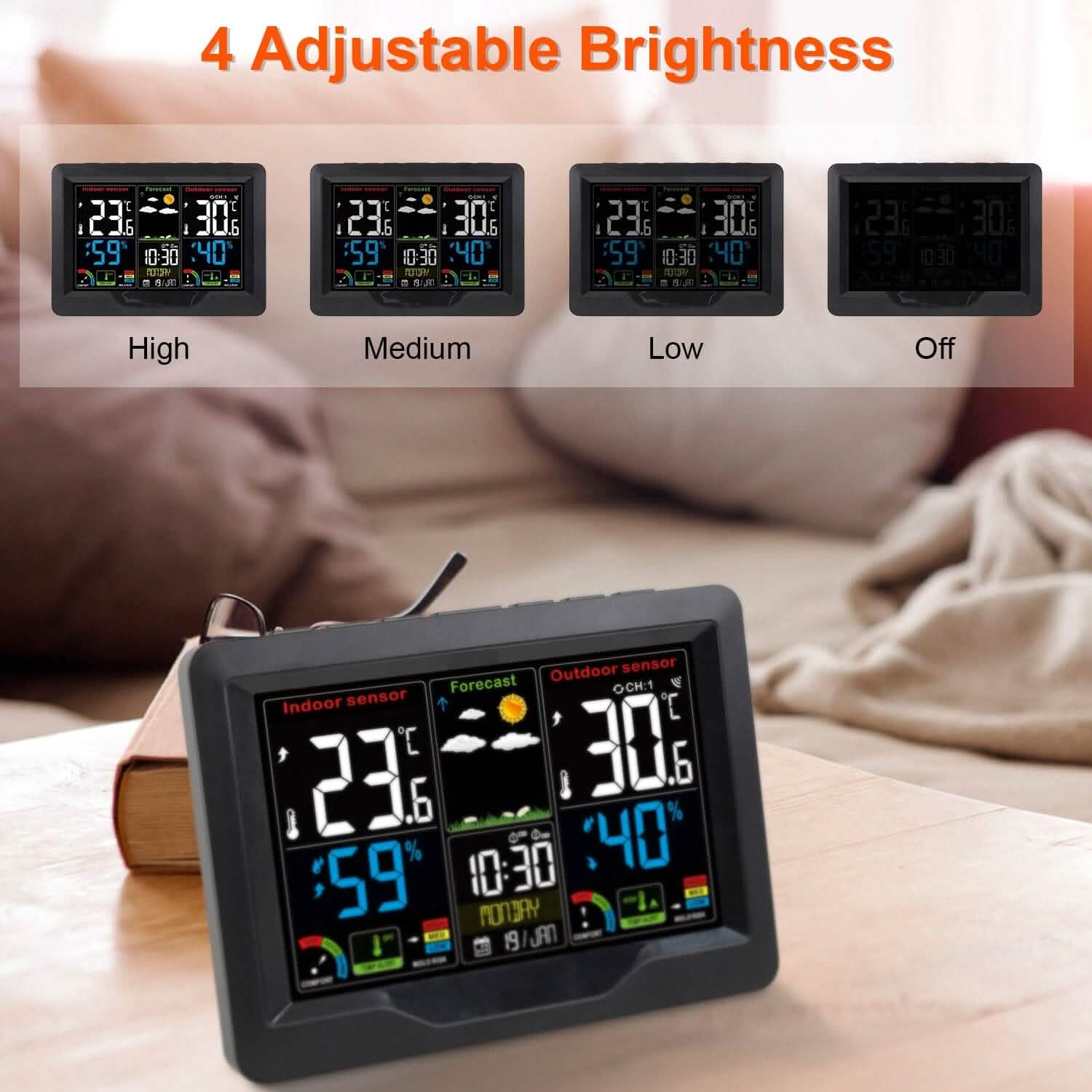 Indoor/Outdoor Thermometer Humidity Weather Forecast Temperature with Backlight Household Appliances - Tophatter Daily Deals