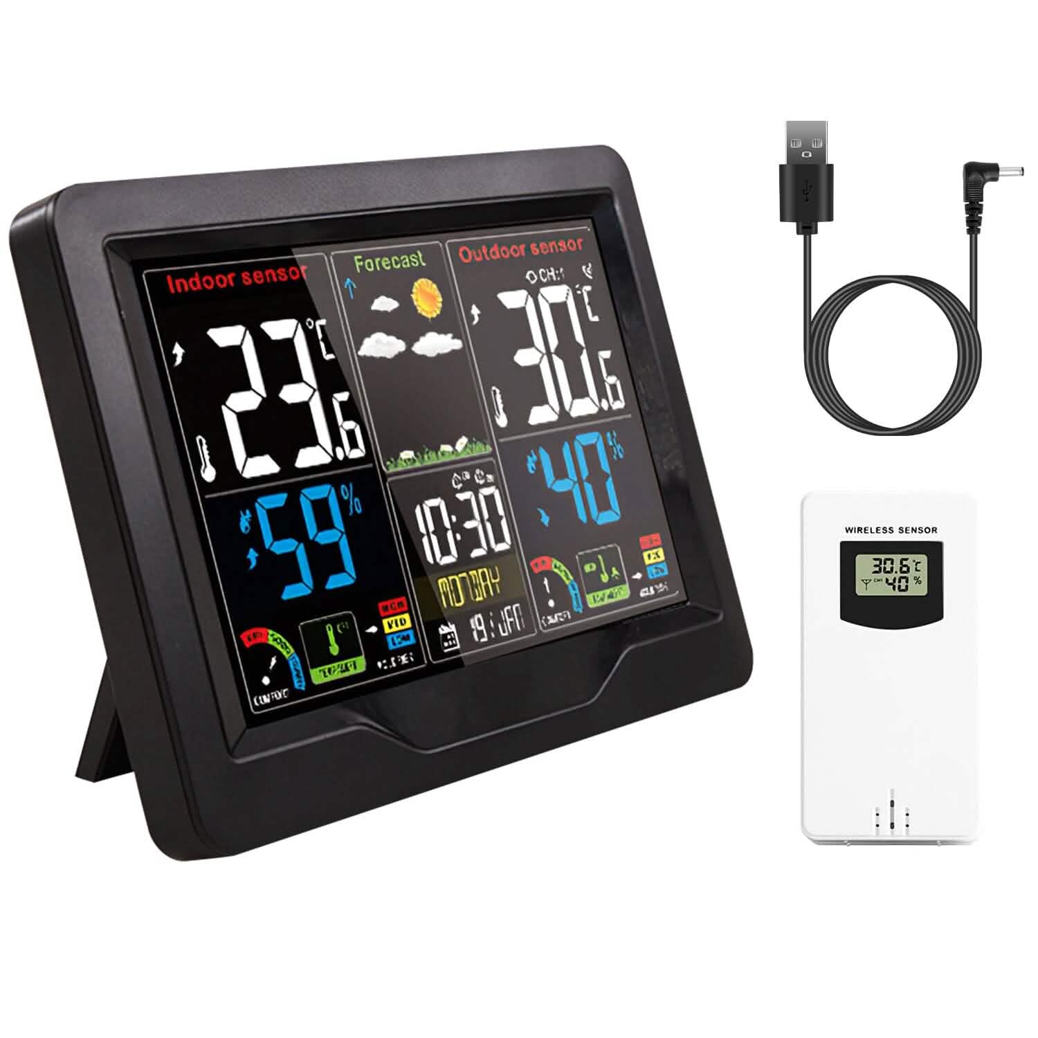 Indoor/Outdoor Thermometer Humidity Weather Forecast Temperature with Backlight Household Appliances - Tophatter Daily Deals