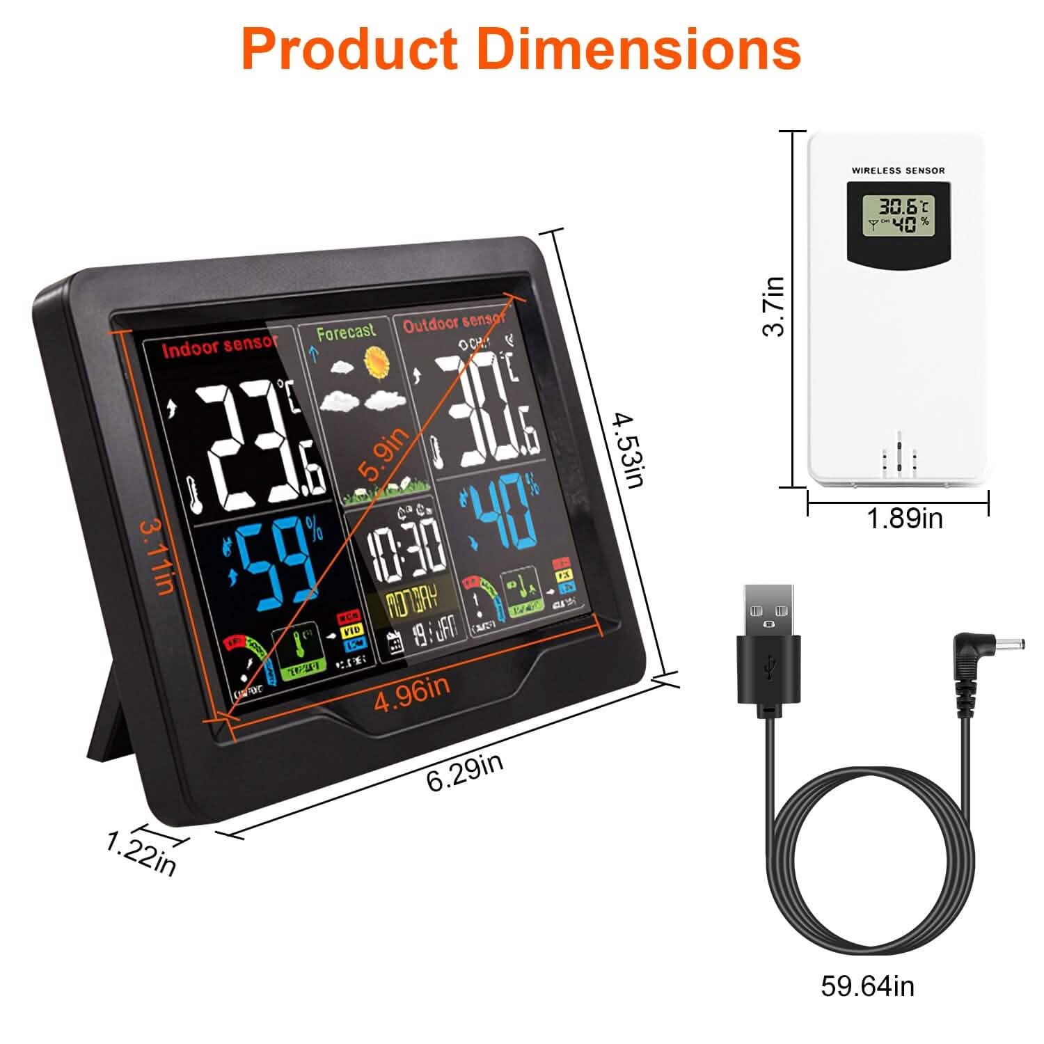Indoor/Outdoor Thermometer Humidity Weather Forecast Temperature with Backlight Household Appliances - Tophatter Daily Deals