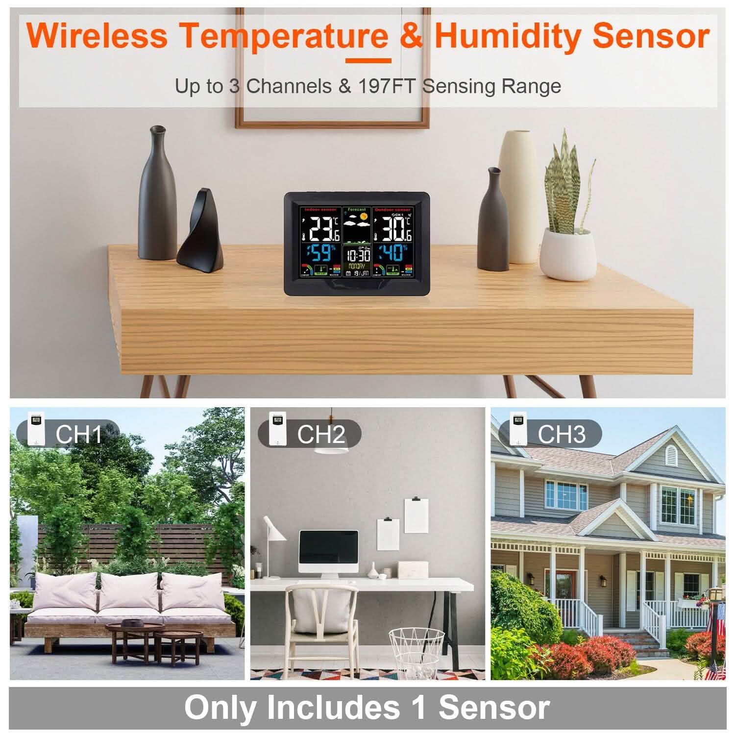 Indoor/Outdoor Thermometer Humidity Weather Forecast Temperature with Backlight Household Appliances - Tophatter Daily Deals