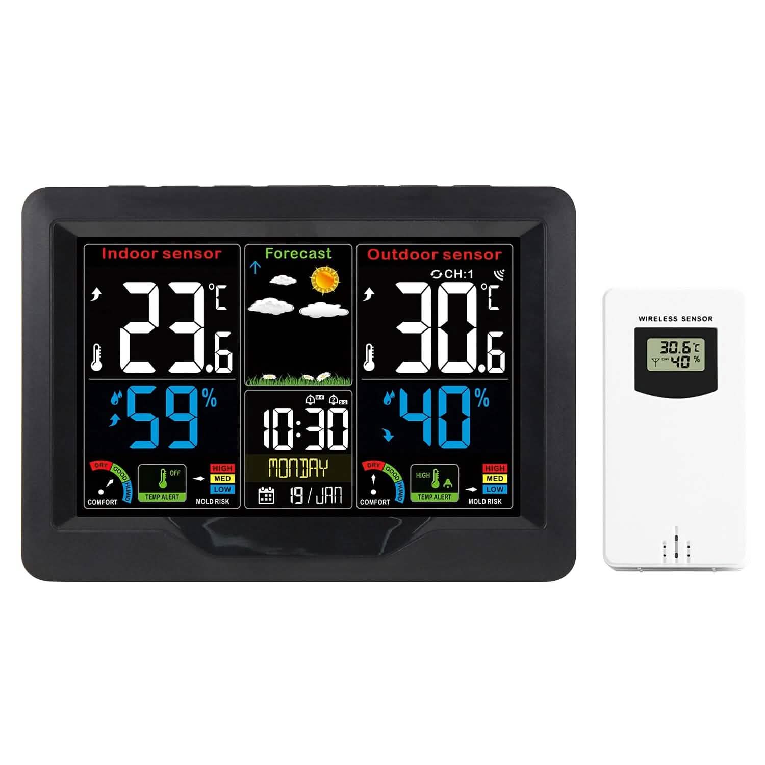 Indoor/Outdoor Thermometer Humidity Weather Forecast Temperature with Backlight Household Appliances - Tophatter Daily Deals
