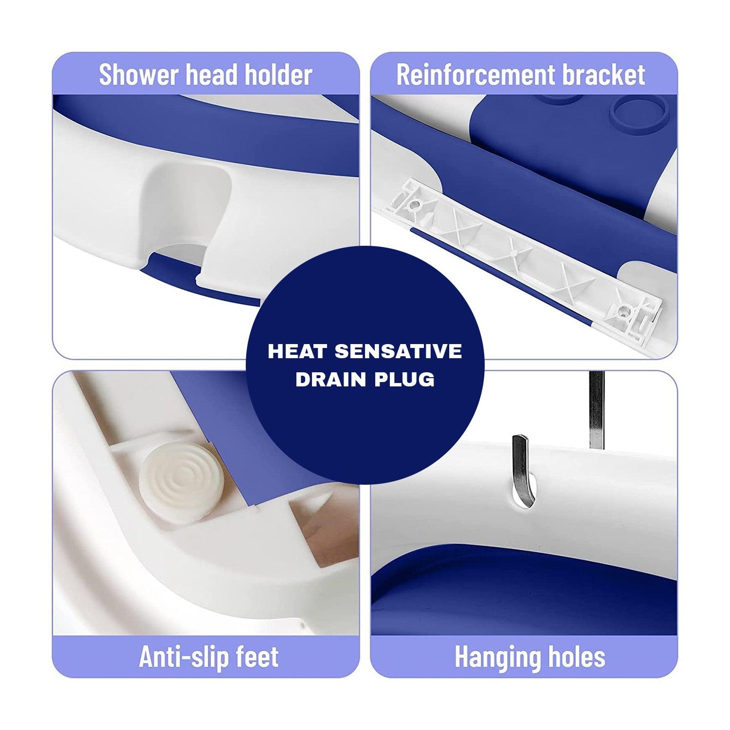 Baby Bath Tub - Foldable Child Bathtub With Thermometer & Bathtub Cushion & Bath Net Baby Health & Grooming Kits - Tophatter Daily Deals