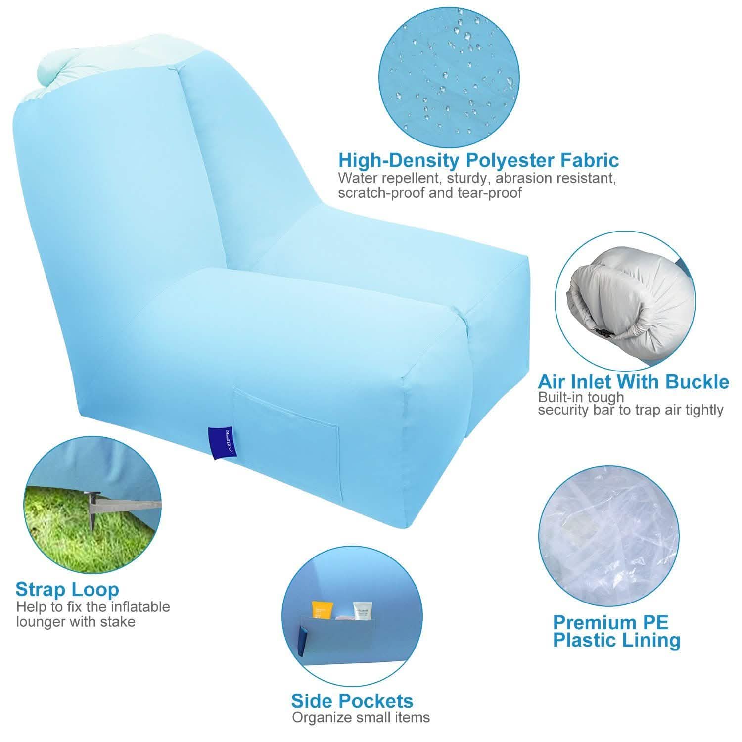 Inflatable Lounger Air Sofa Chair Couch with Portable Organizing Bag Outdoor Recreation - Tophatter Daily Deals