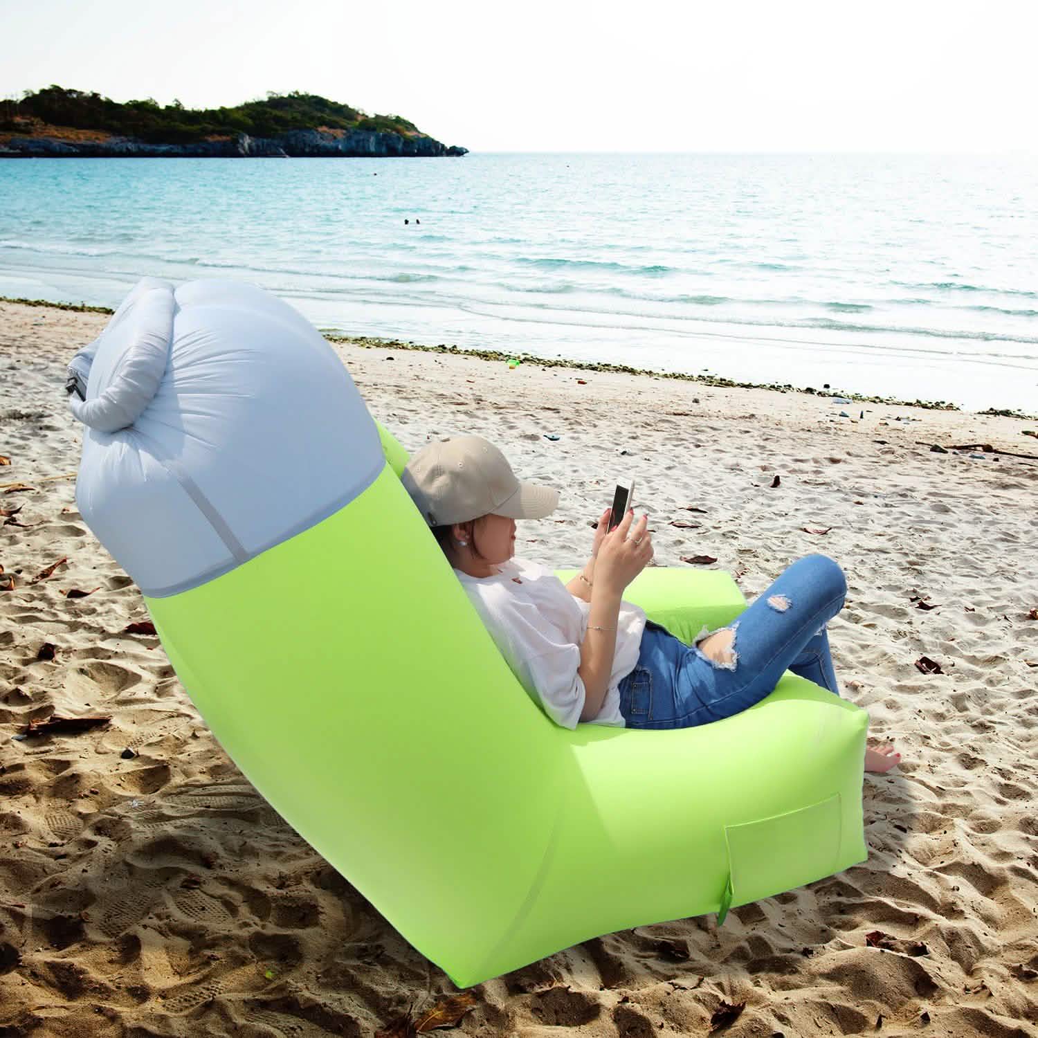 Inflatable Lounger Air Sofa Chair Couch with Portable Organizing Bag Outdoor Recreation - Tophatter Daily Deals