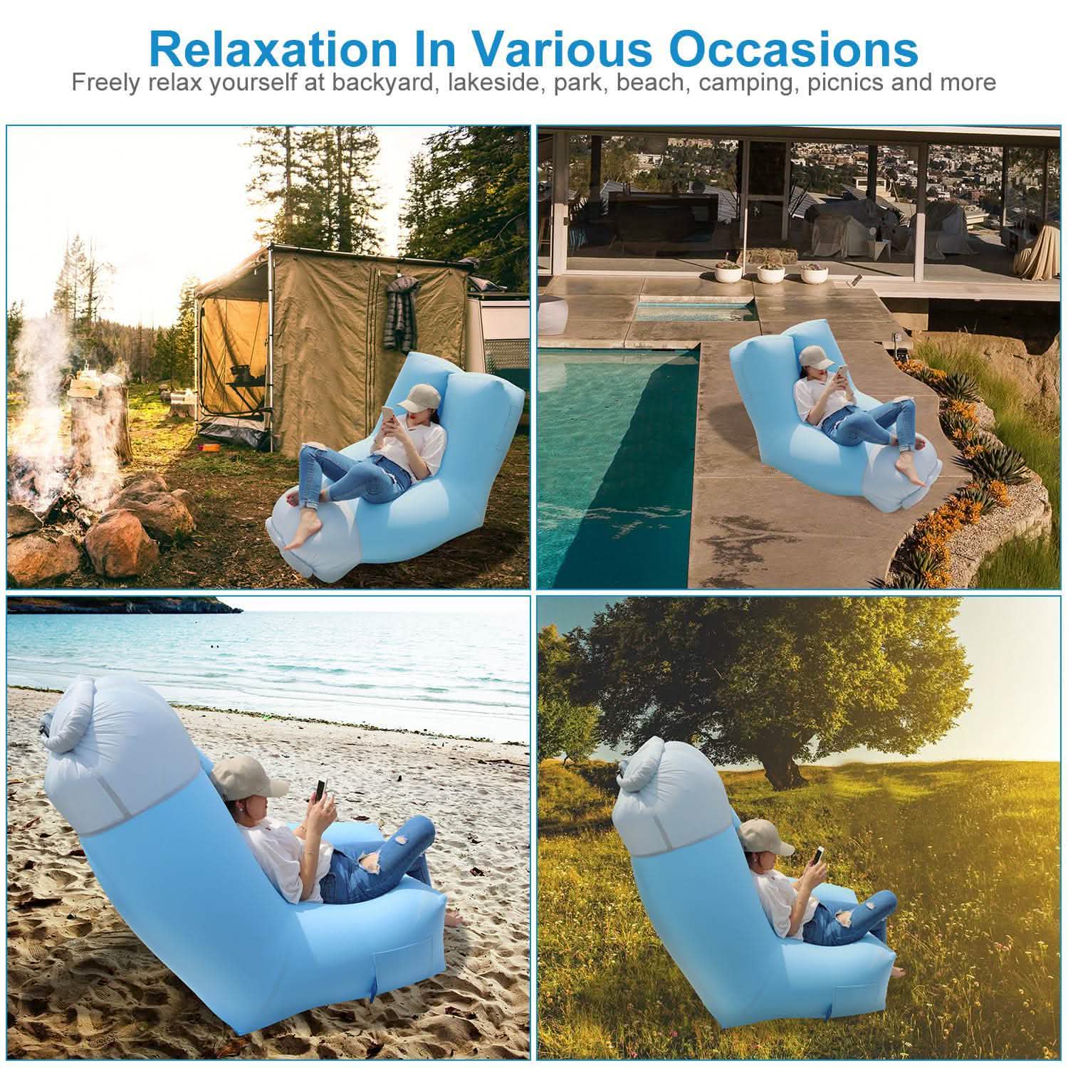 Inflatable Lounger Air Sofa Chair Couch with Portable Organizing Bag Outdoor Recreation - Tophatter Daily Deals