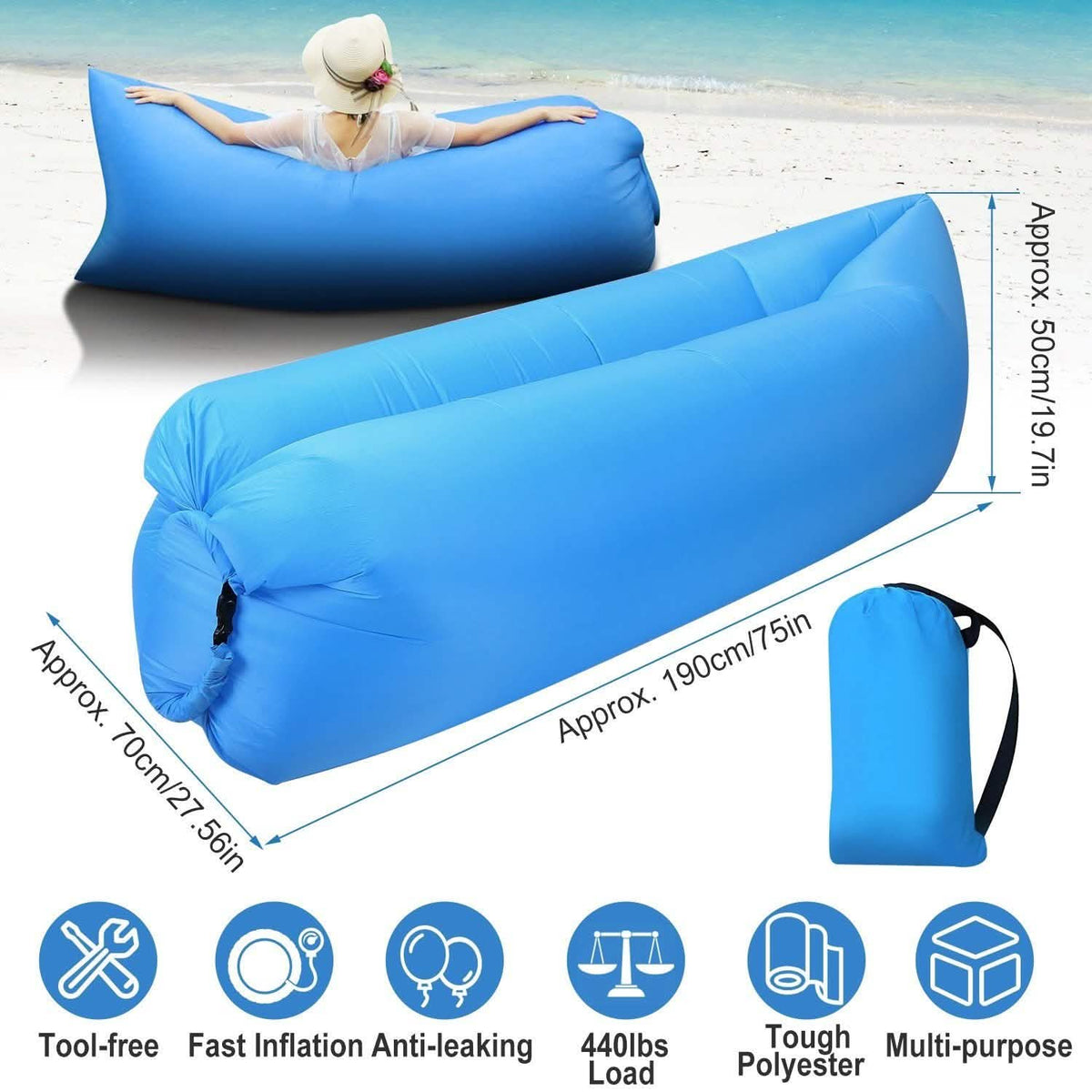 Inflatable Lounger Air Sofa Lazy Bed Sofa Outdoor Recreation - Tophatter Daily Deals