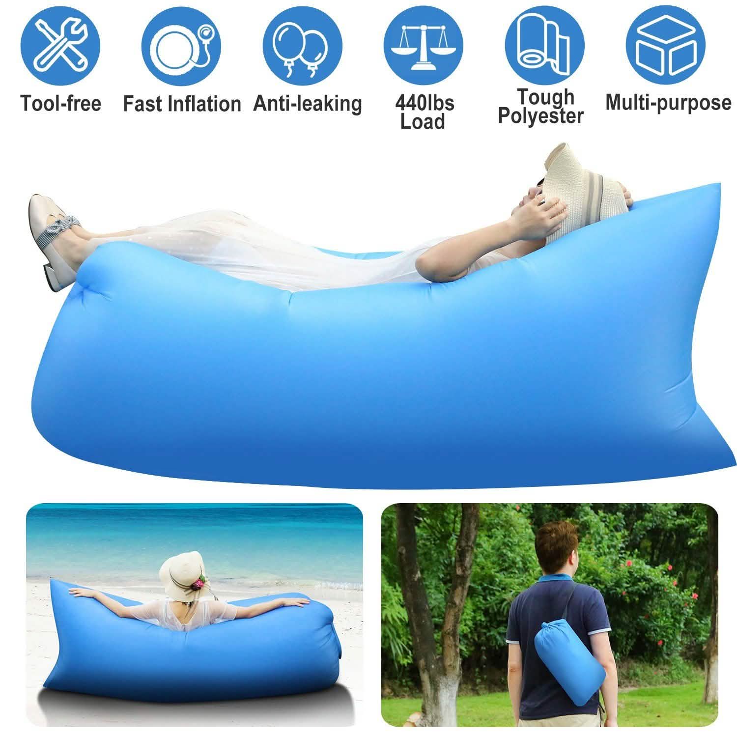 Inflatable Lounger Air Sofa Lazy Bed Sofa Outdoor Recreation - Tophatter Daily Deals