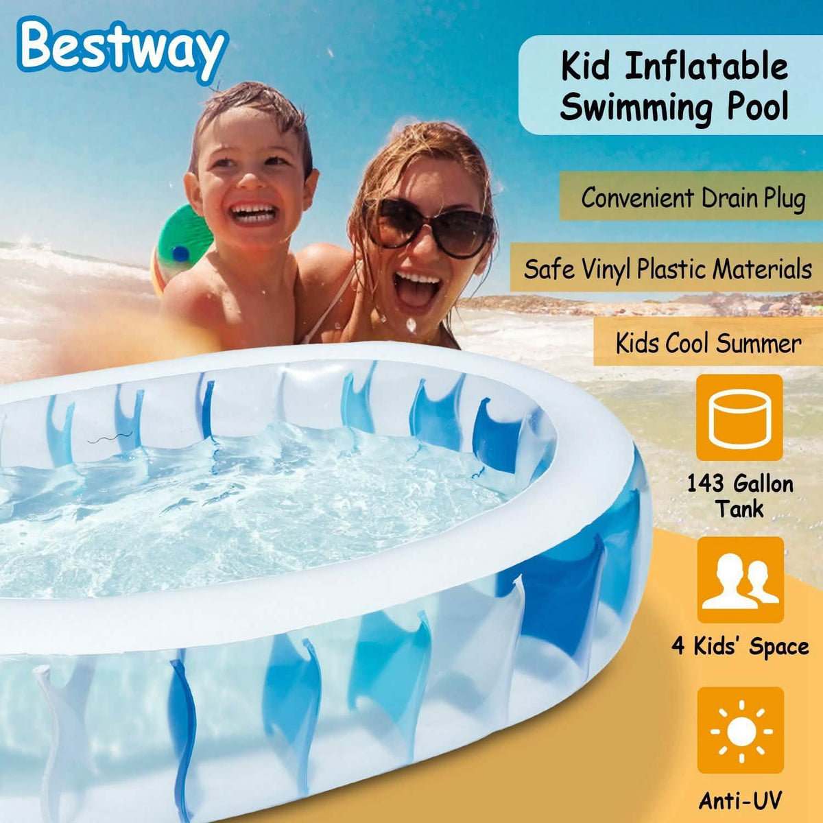 Inflatable Swimming Pool - 90x60x20" Outdoor Recreation - Tophatter Daily Deals