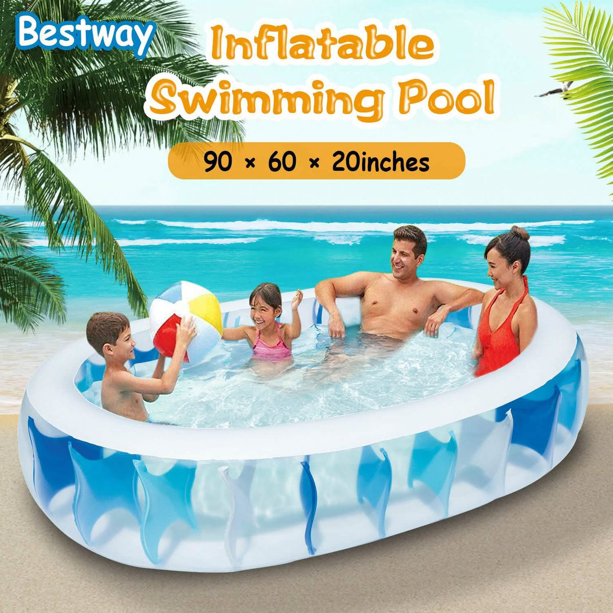Inflatable Swimming Pool - 90x60x20" Outdoor Recreation - Tophatter Daily Deals