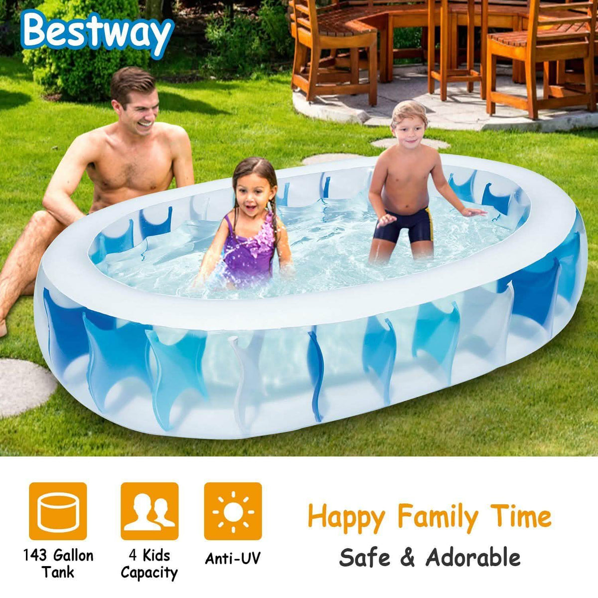 Inflatable Swimming Pool - 90x60x20" Outdoor Recreation - Tophatter Daily Deals