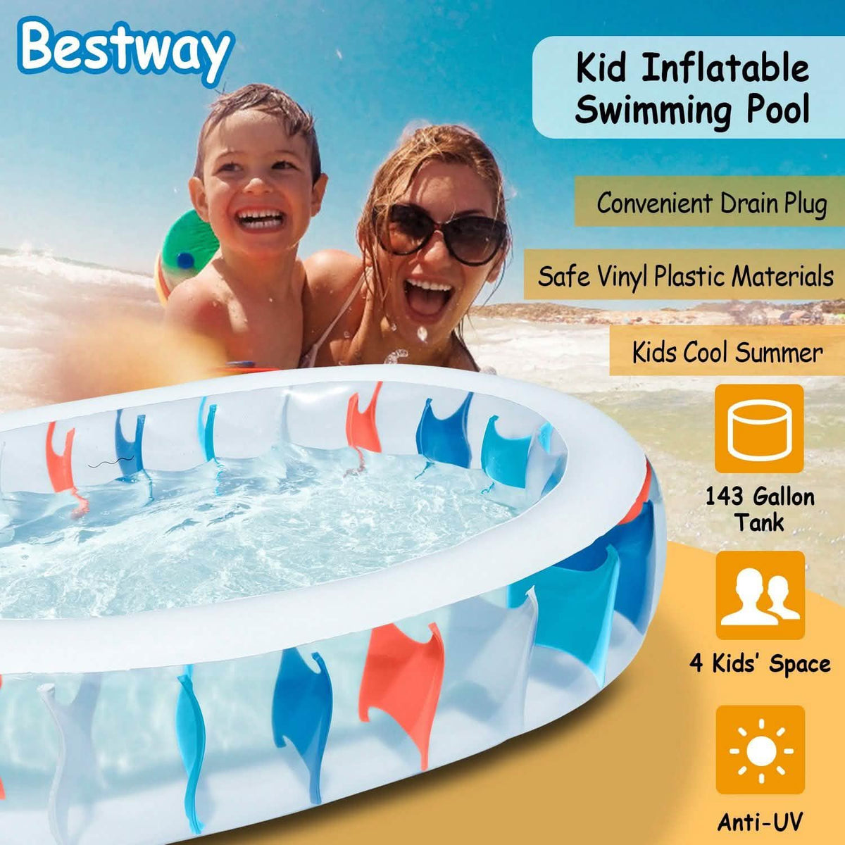 Inflatable Swimming Pool - 90x60x20" Outdoor Recreation - Tophatter Daily Deals