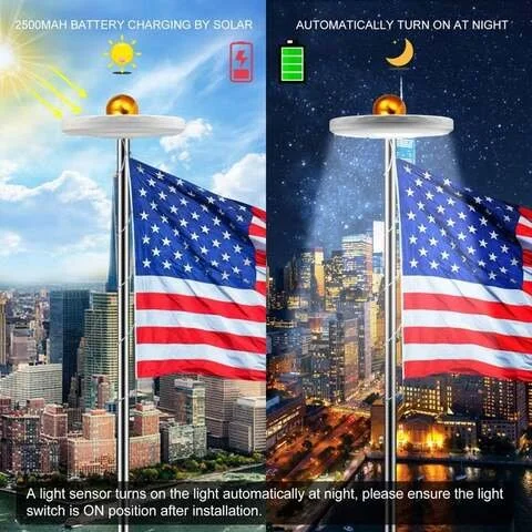 Solar Flagpole Light LED Topper Bright 700 Lumens Overnight - Tophatter Daily Deals