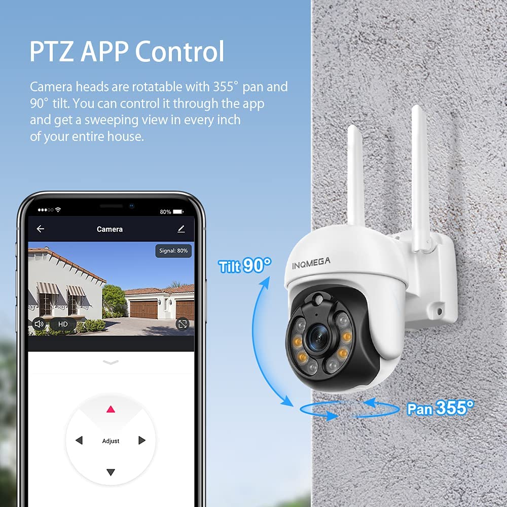 INQMEGA TUYA PTZ Camera Outdoor, 3MP Security Home Surveillance Camera with 2.4G WiFi, Waterproof IP Wireless Camera, Color Night Vision，Two-Way Audio, Motion Detection, Cloud & SD Card - Tophatter Daily Deals