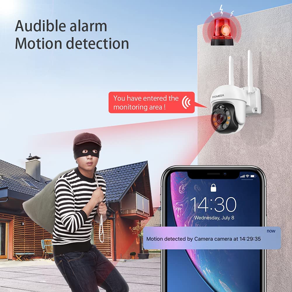 INQMEGA TUYA PTZ Camera Outdoor, 3MP Security Home Surveillance Camera with 2.4G WiFi, Waterproof IP Wireless Camera, Color Night Vision，Two-Way Audio, Motion Detection, Cloud & SD Card - Tophatter Daily Deals