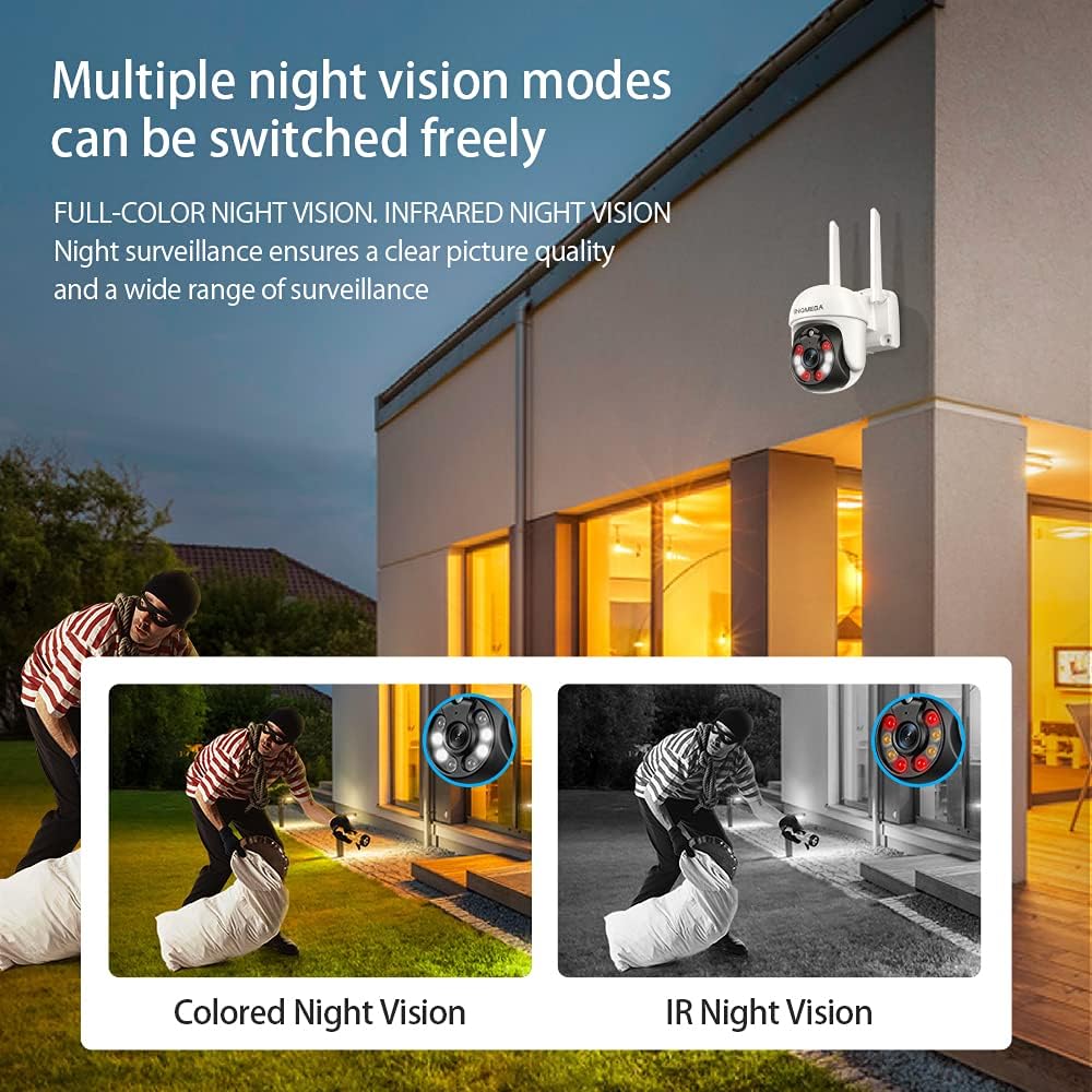 INQMEGA TUYA PTZ Camera Outdoor, 3MP Security Home Surveillance Camera with 2.4G WiFi, Waterproof IP Wireless Camera, Color Night Vision，Two-Way Audio, Motion Detection, Cloud & SD Card - Tophatter Daily Deals