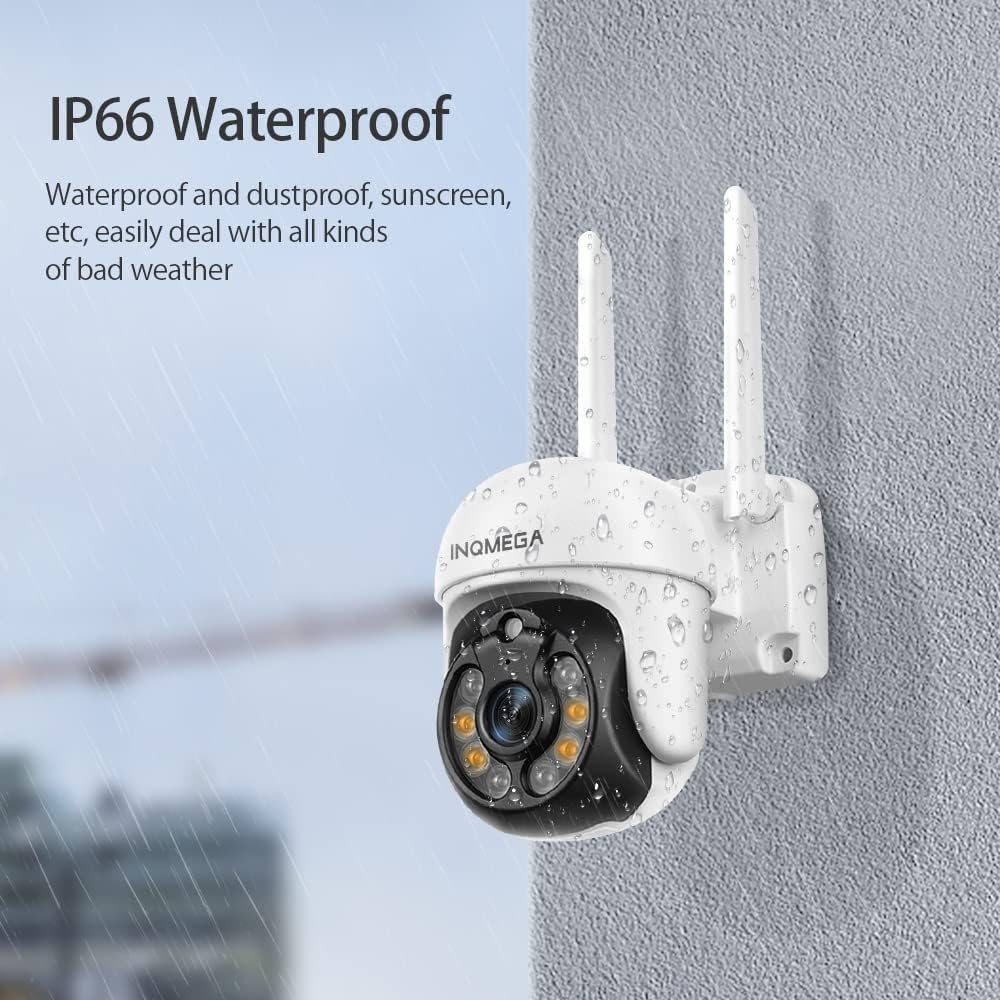 INQMEGA TUYA PTZ Camera Outdoor, 3MP Security Home Surveillance Camera with 2.4G WiFi, Waterproof IP Wireless Camera, Color Night Vision，Two-Way Audio, Motion Detection, Cloud & SD Card - Tophatter Daily Deals