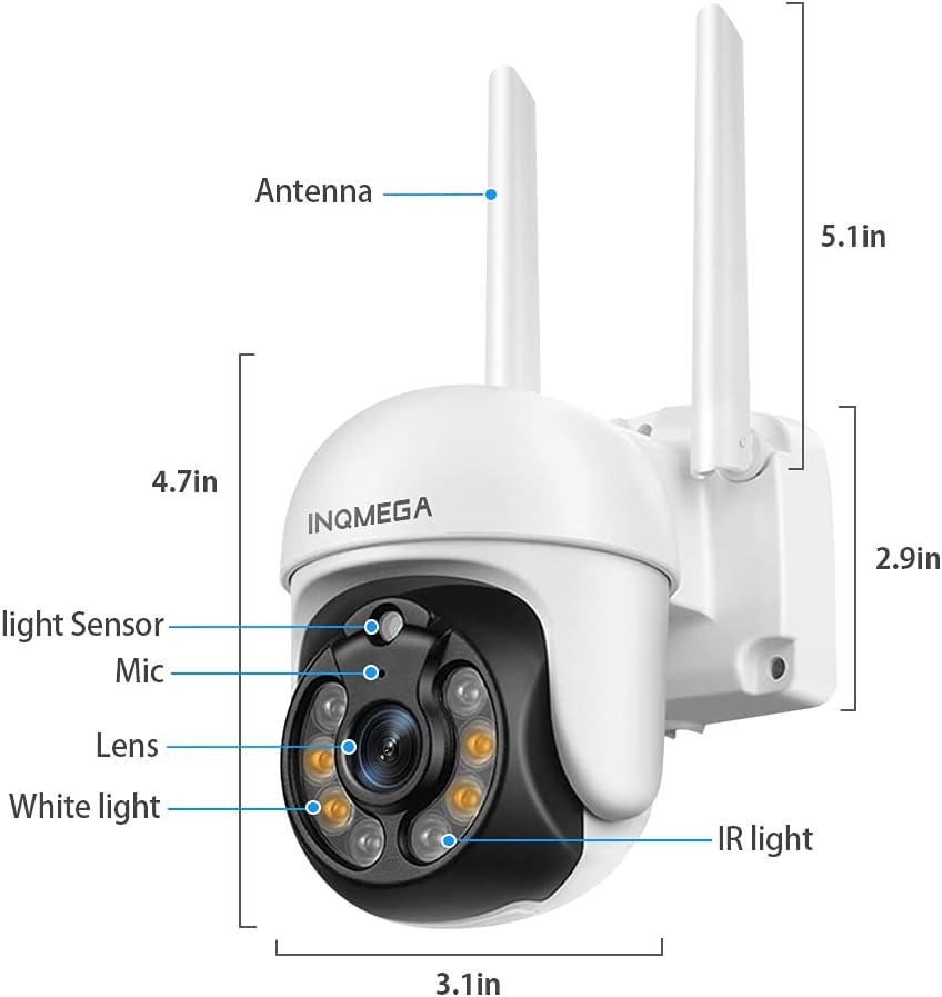 INQMEGA TUYA PTZ Camera Outdoor, 3MP Security Home Surveillance Camera with 2.4G WiFi, Waterproof IP Wireless Camera, Color Night Vision，Two-Way Audio, Motion Detection, Cloud & SD Card - Tophatter Daily Deals