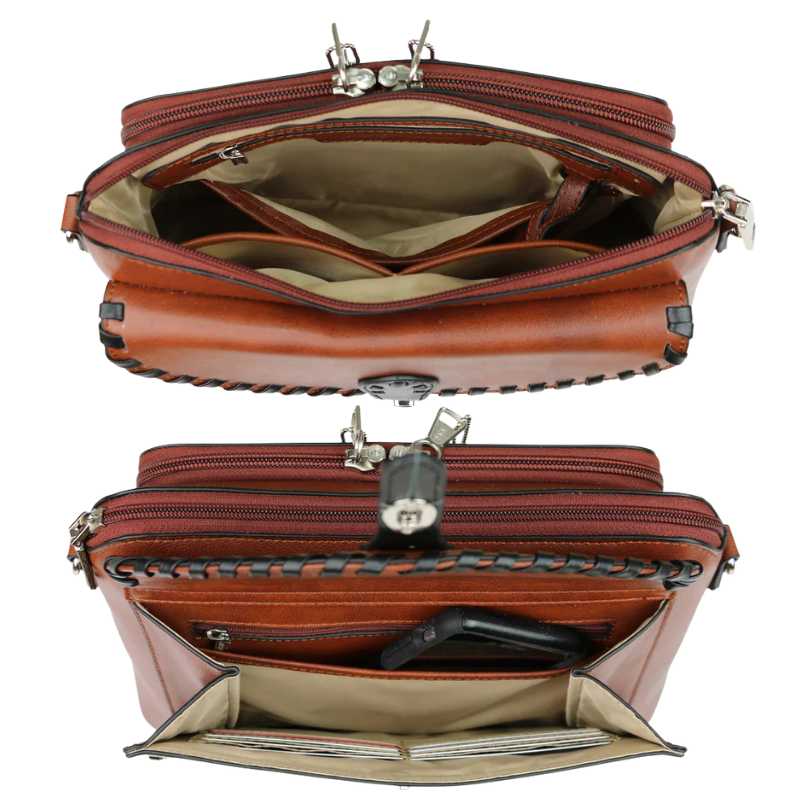 Concealed Carry Evelyn Leather Crossbody Lockable Handbag Handgun Purses - Tophatter Daily Deals